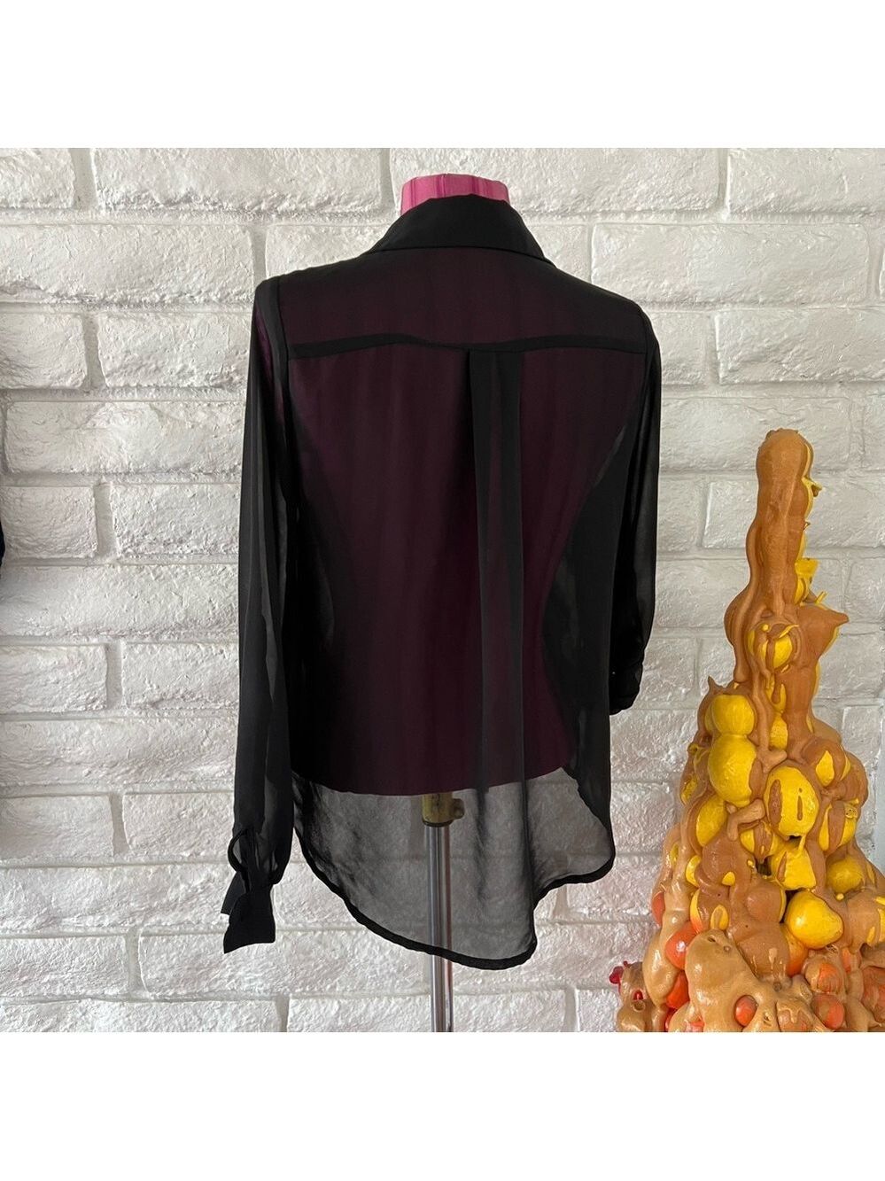 Mine Black Sheer Long Sleeve Blouse - Picture 3 of 4